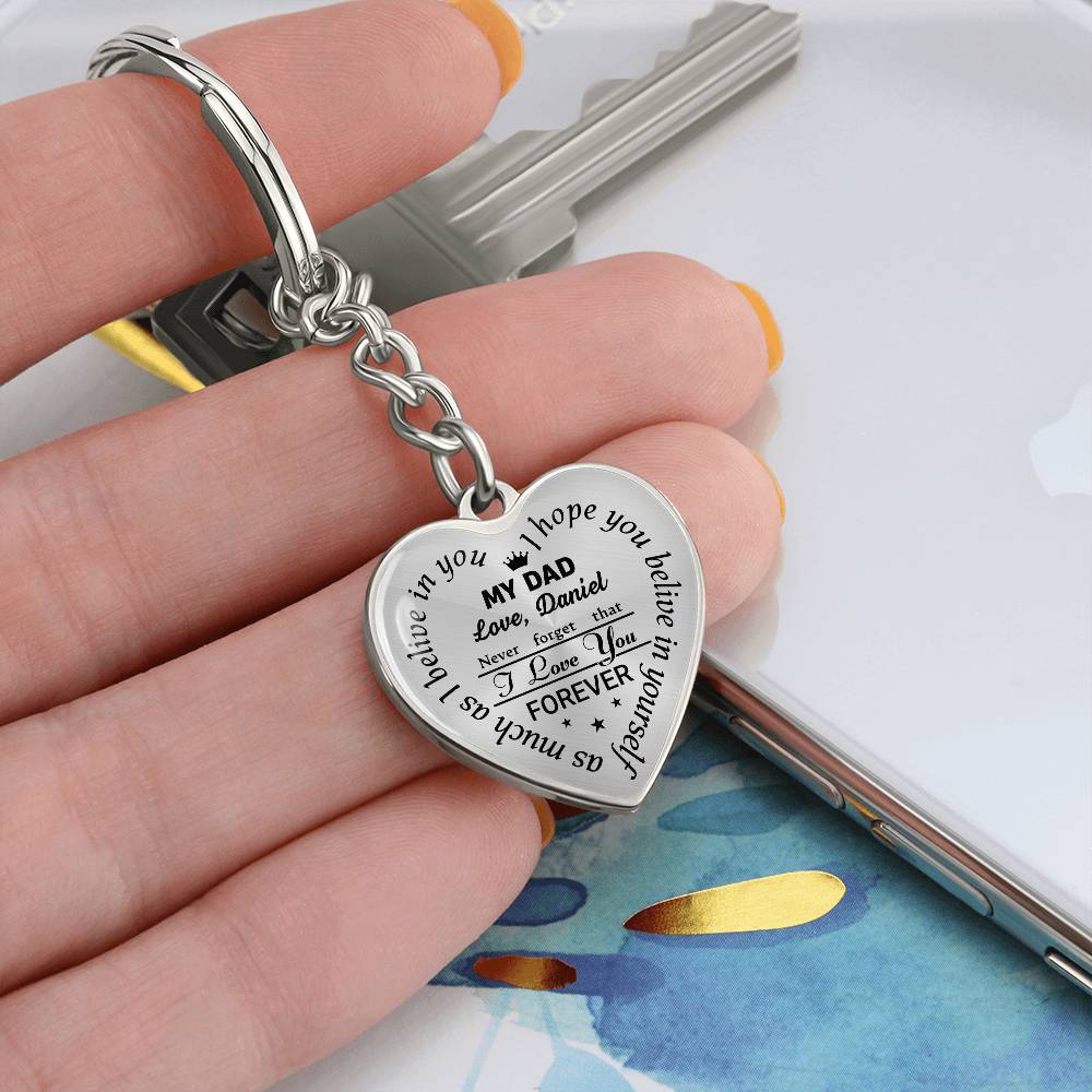 To My Dad Heart Keychain Gift from Son, I Love You Forever Personalized Keepsake Keychain
