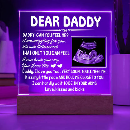 Dear Daddy LED Acrylic Plaque – Pregnancy Announcement Night Light with Ultrasound Photo &amp; Heartfelt Message from Bump