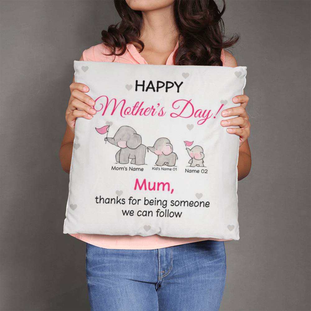 Personalized Mother’s Day Mom Pillow – Elephant Family Throw Pillow with Mom &amp; Kids Names