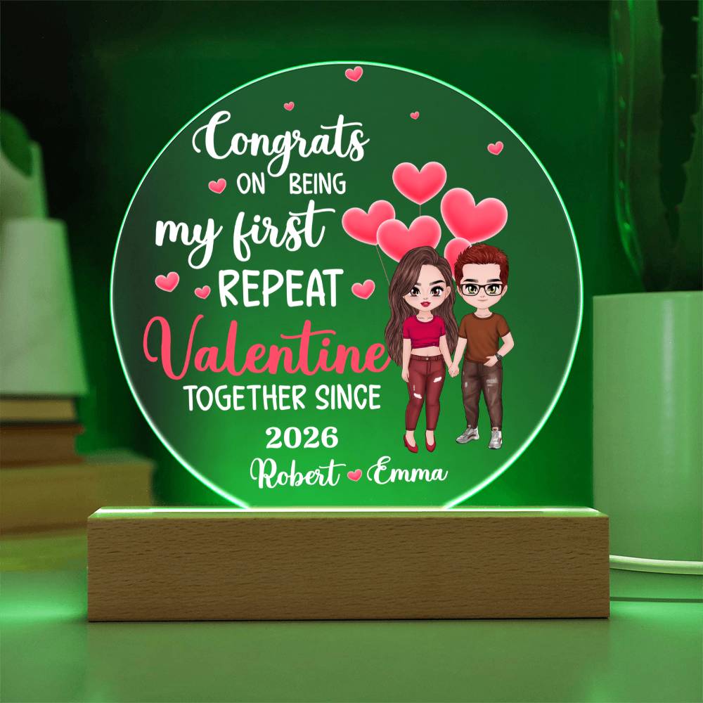 Personalized LED Acrylic Circle Plaque – Repeat Valentine Gift with Custom Names and Date, Romantic Couple Keepsake