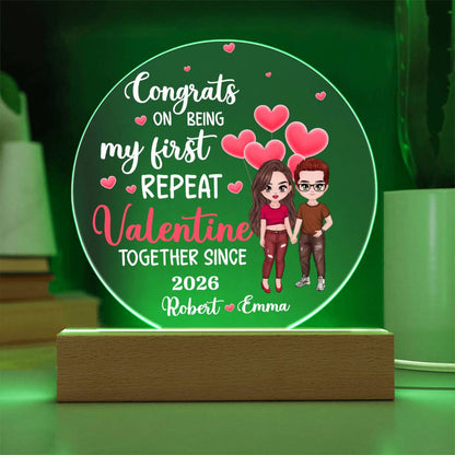 Personalized LED Acrylic Circle Plaque – Repeat Valentine Gift with Custom Names and Date, Romantic Couple Keepsake