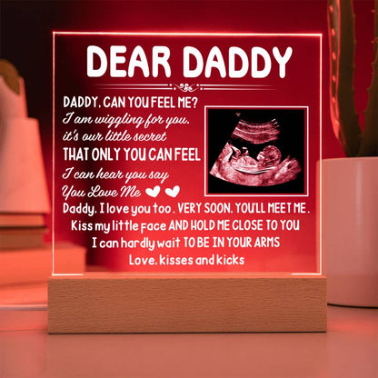 Dear Daddy LED Acrylic Plaque – Pregnancy Announcement Night Light with Ultrasound Photo &amp; Heartfelt Message from Bump