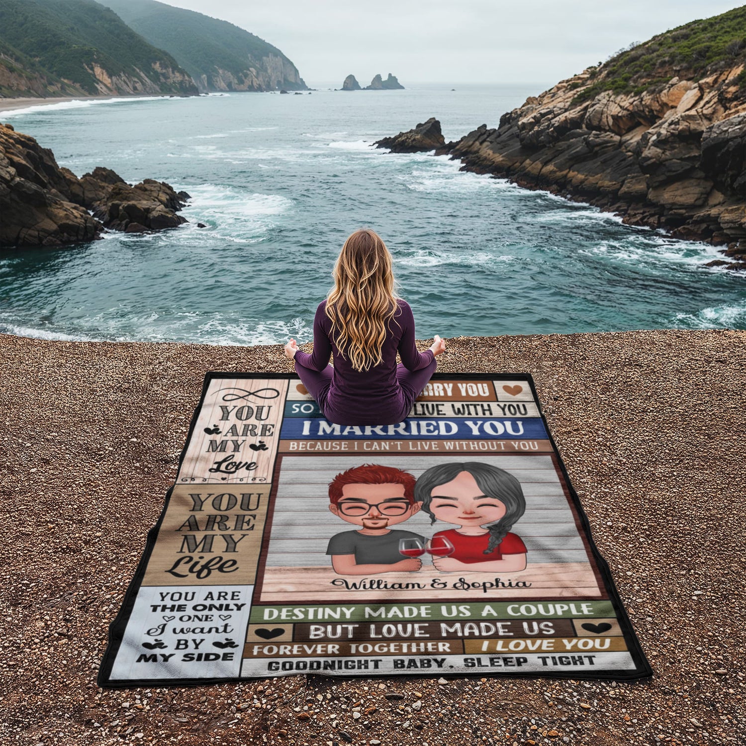 Personalized Couple Blanket with Cartoon Portrait – Custom Names Romantic Throw Blanket Gift for Husband and Wife, Anniversary or Wedding Keepsake