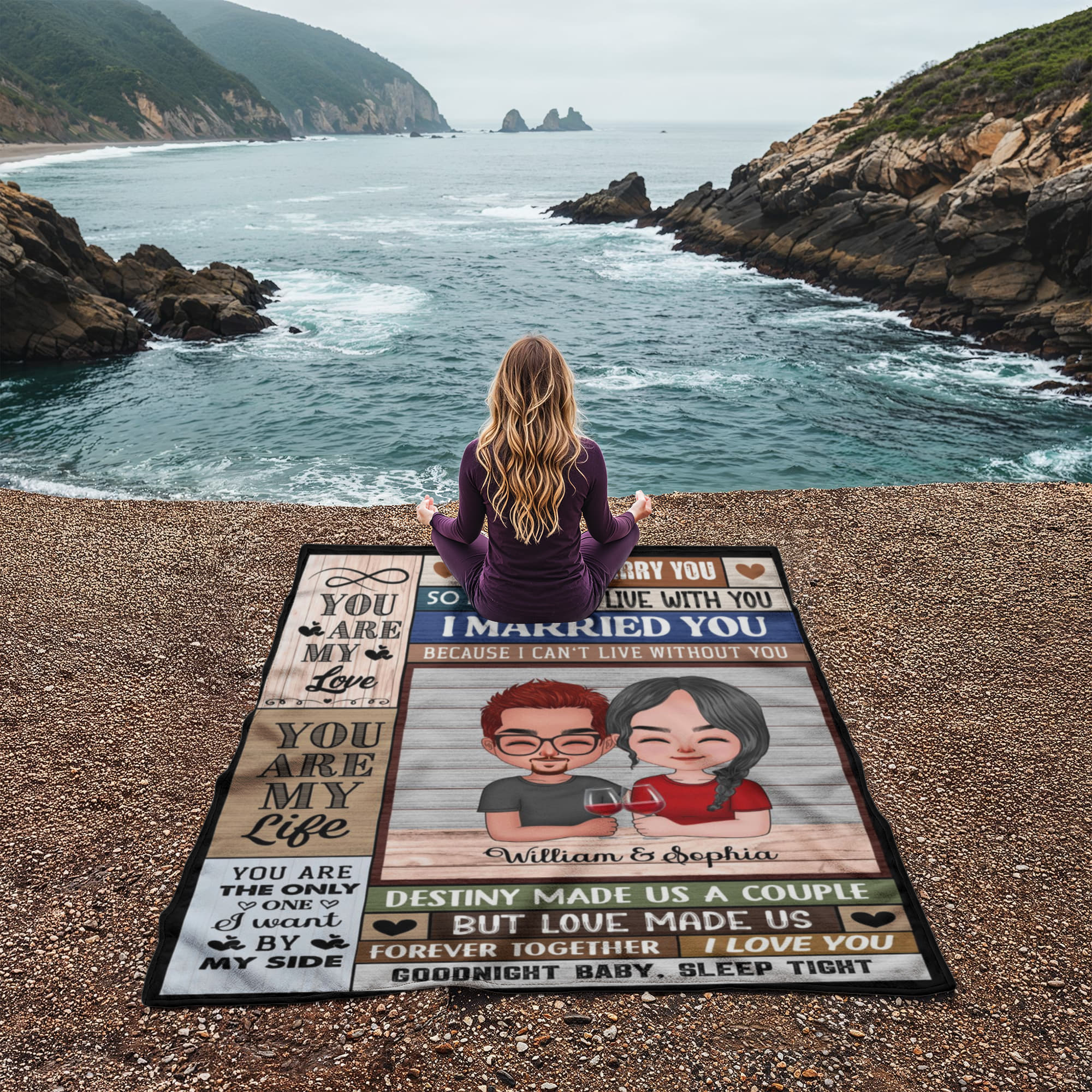 Personalized Couple Blanket with Cartoon Portrait – Custom Names Romantic Throw Blanket Gift for Husband and Wife, Anniversary or Wedding Keepsake