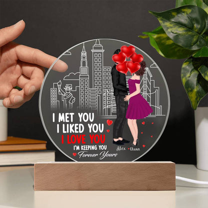 Personalized Valentine LED Acrylic Circle Plaque – Custom Names and Date Romantic Couple Keepsake Gift