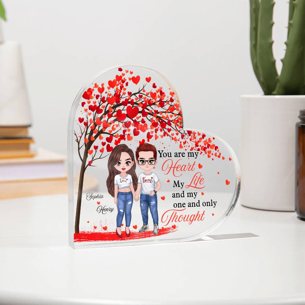 Personalized Heart Acrylic Plaque with Names and Couple Clipart – Valentine Gift for Couples