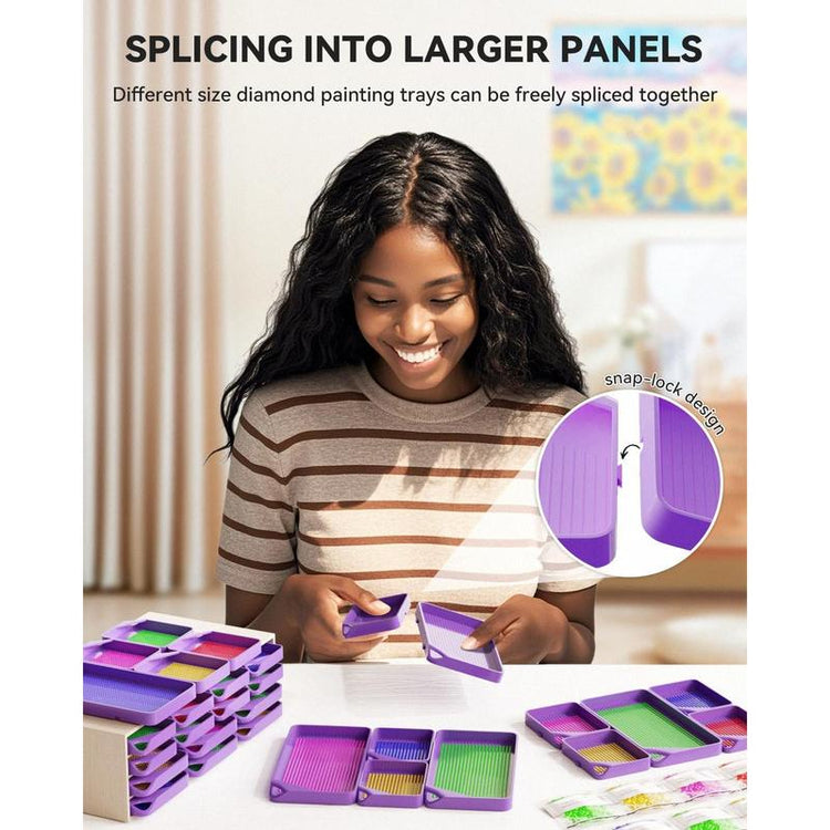 30-Piece Stackable Tray Set for Diamond Art Kits Adults Interlocking Painting Accessories and Tools(Purple)