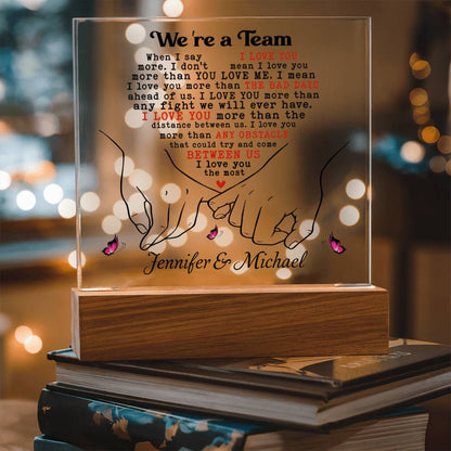 Personalized Valentine LED Acrylic Plaque – “I Love You More” Quote, Custom Names Romantic Light-Up Gift
