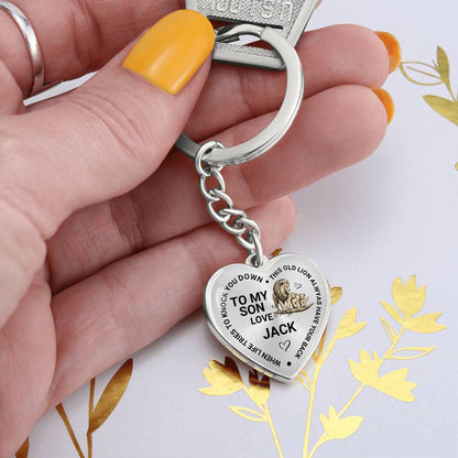 To My Son Heart Keychain Gift from Dad, Old Lion Always Has Your Back Personalized Keepsake