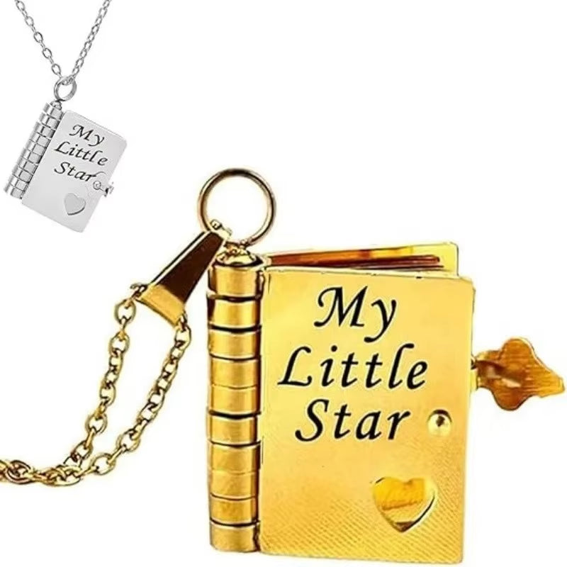 My Little Star Book Pendant Necklace for Daughter Openable Pages Engraved Letter Stainless Steel Necklace for Birthday Gift