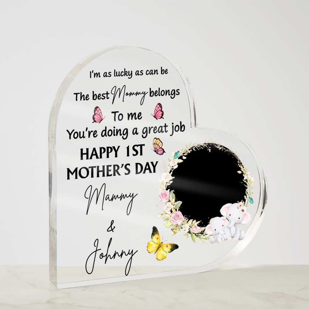 1st Mother’s Day Personalized Heart Acrylic Plaque – First Mother’s Day Gift for Mommy, Custom Mom Keepsake with Baby Name