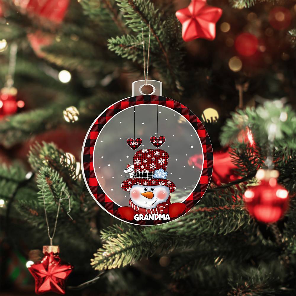 Custom 1–8 Name Christmas Bulb Acrylic Ornament – Personalized Heart Family Names