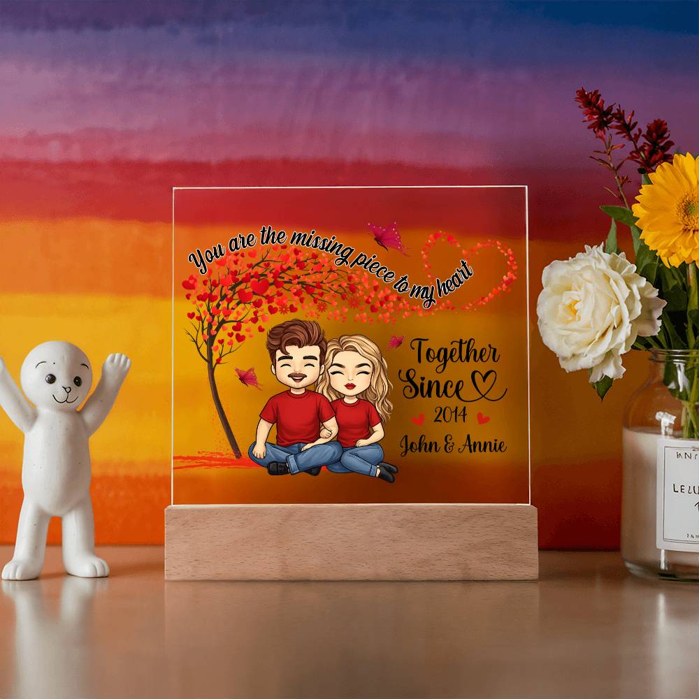 Personalized Valentine LED Acrylic Plaque – Cartoon Couple Heart Tree Design, Custom Names Romantic Gift