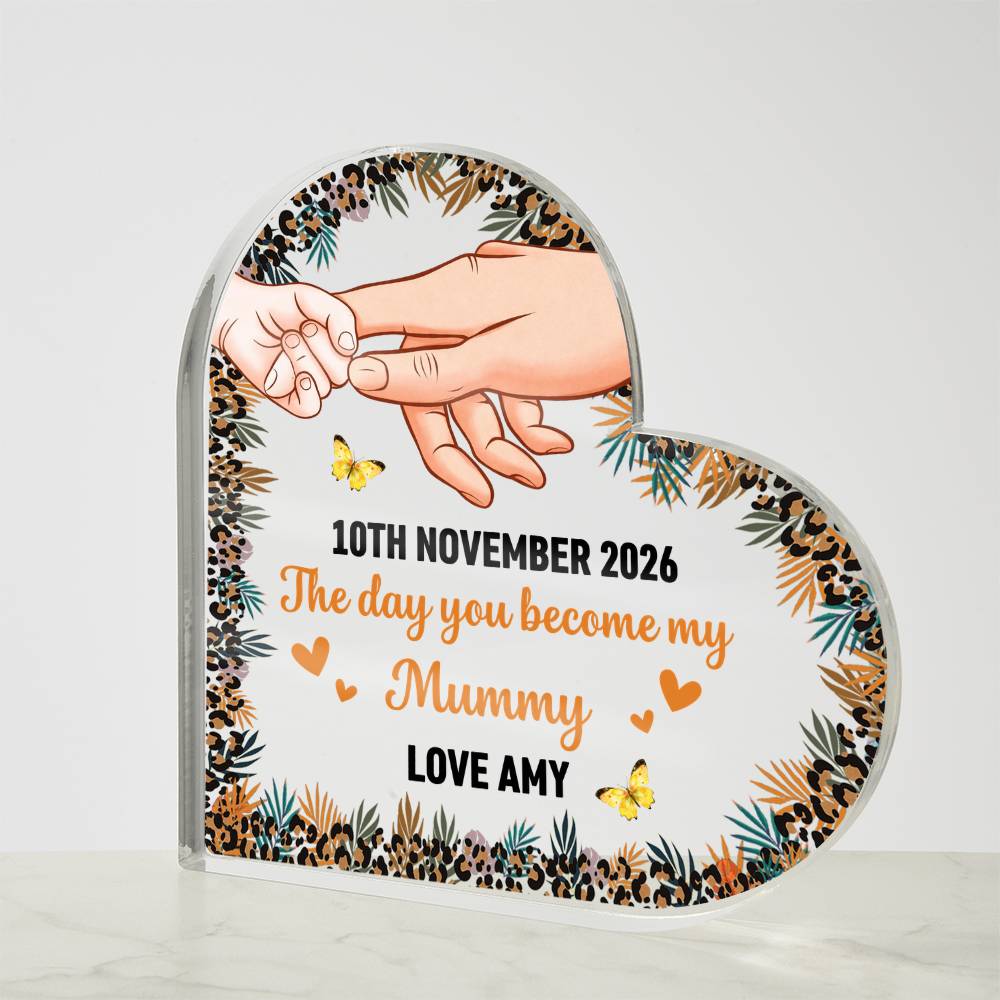 Personalized First Mother’s Day Heart Plaque – Custom Mommy Gift with Baby Name &amp; Date, New Mom Keepsake, Mother’s Day Acrylic Sign