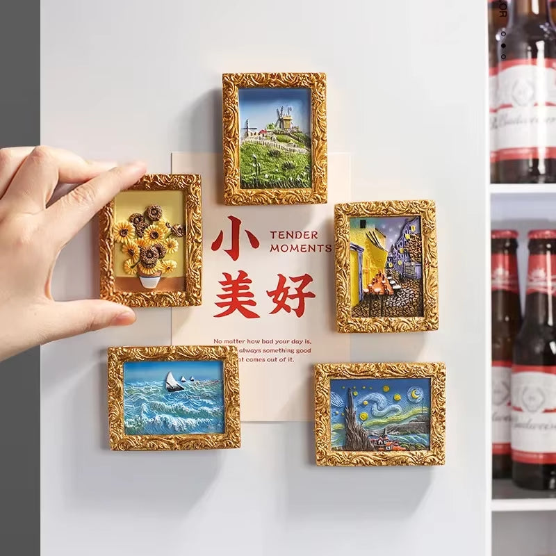 2024 New 3D Van Gogh Series Oil Painted Fridge Magnets Creative Resin Magnets for the Refrigerator Starry Sky Sunflower Gifts