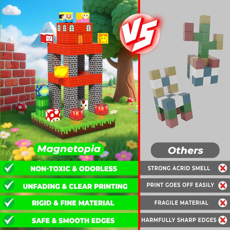 200PCS Magnetic Blocks with Light Blocks - Magnetic Blocks for Kids Ages 4 5 6 7 8 9 10, Magnetic Building Cubes, Magnetic Building Block, Birthday Gifts for 3-10 Years Old Boy Girls, STEM Toy