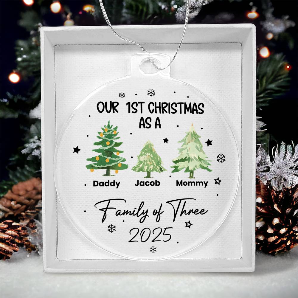 Our 1st Christmas as a Family of Three – Personalized Acrylic Ornament, Custom Name &amp; Year Round Christmas Tree Ornament for New Parents