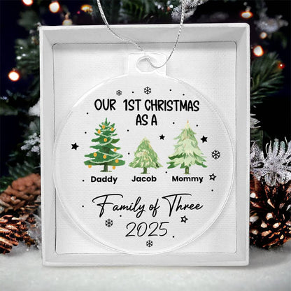 Our 1st Christmas as a Family of Three – Personalized Acrylic Ornament, Custom Name &amp; Year Round Christmas Tree Ornament for New Parents