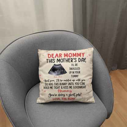 Dear Mommy Pregnancy Reveal Pillow – First Mother’s Day Gift for Mommy, Baby Bump Ultrasound Pillow, New Mom Keepsake Gift