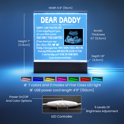 Dear Daddy LED Acrylic Plaque – Pregnancy Announcement Night Light with Ultrasound Photo &amp; Heartfelt Message from Bump