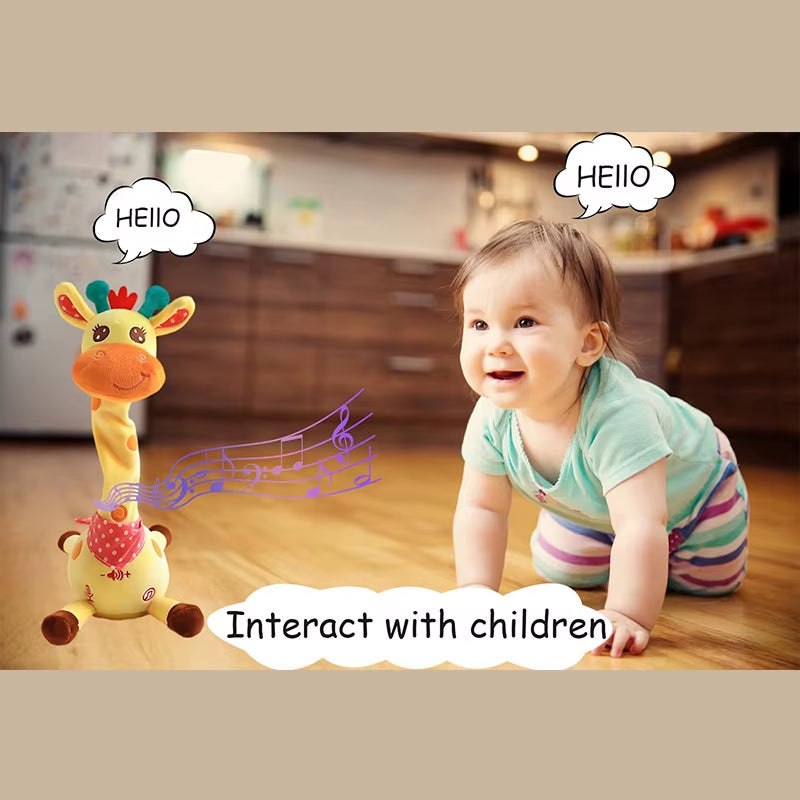 2025 Upgraded Music Giraffe Ornament English Version Singing, Dancing Repeating Your Words with Shining LED Lights Kid Day Gifts