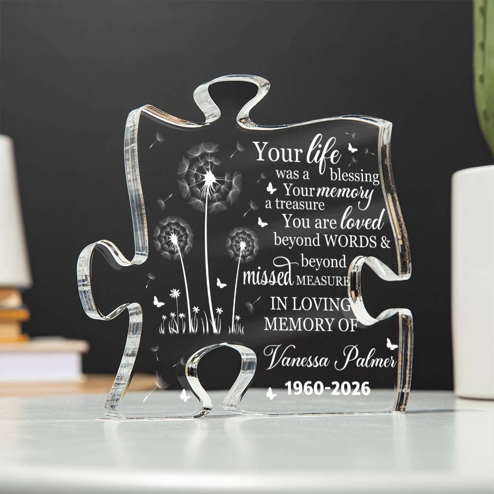 Sympathy gift acrylic puzzle plaque for loss of loved one