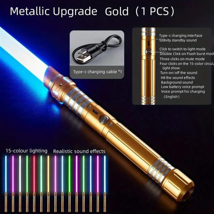 15-Color 2-In-1 Rechargeble Light Saber with Smooth Swing - Glow Light up Toy Motion Control RGB Lightsaber with Sounds, Ultimate Halloween & Christmas Gift