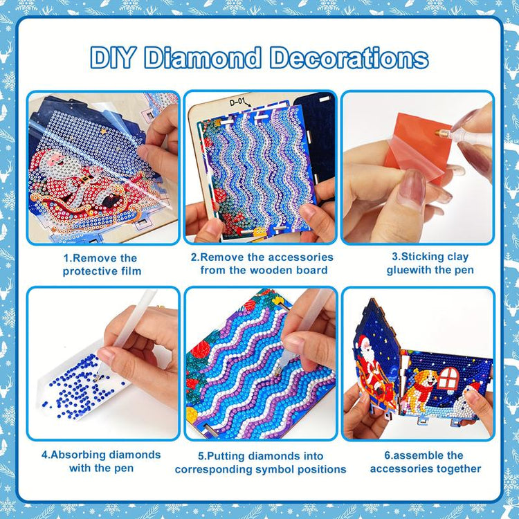 3D Wooden Puzzle Diamond Painting Kit: Gingerbread House DIY Craft with Sparkling Christmas Decorations - Snowman, Christmas Tree, Stocking. Home Desktop Art for Teens & Adults, Christmas Gift & Party Decor, Holiday Crafts,Festive Artwork,