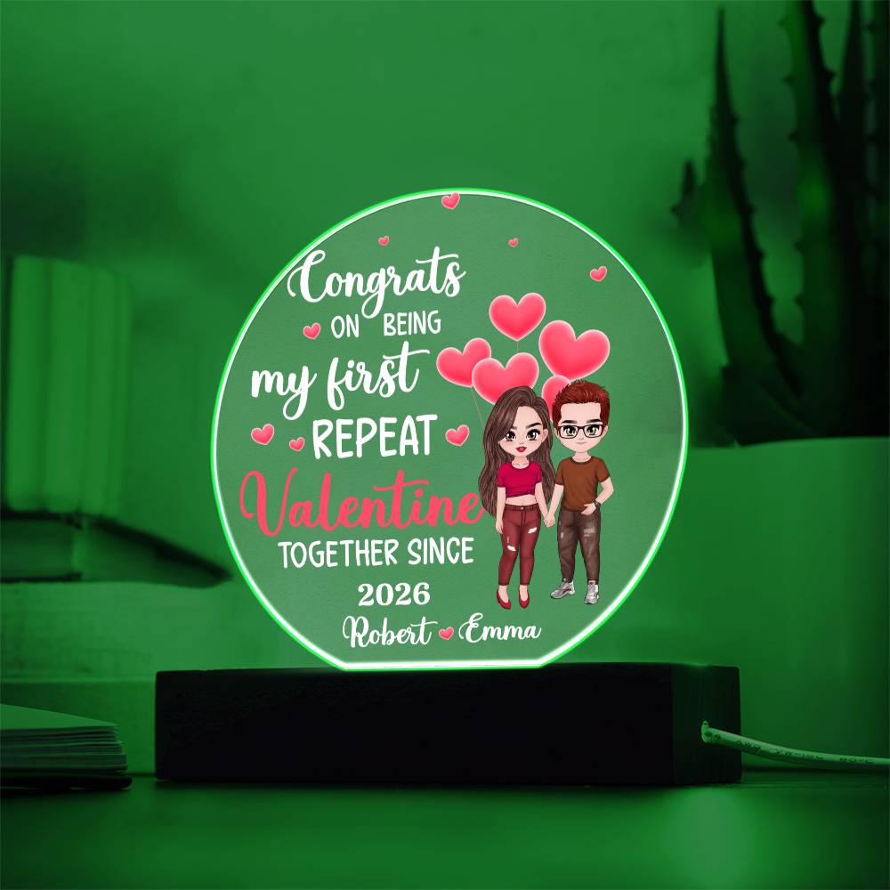 Personalized LED Acrylic Circle Plaque – Repeat Valentine Gift with Custom Names and Date, Romantic Couple Keepsake