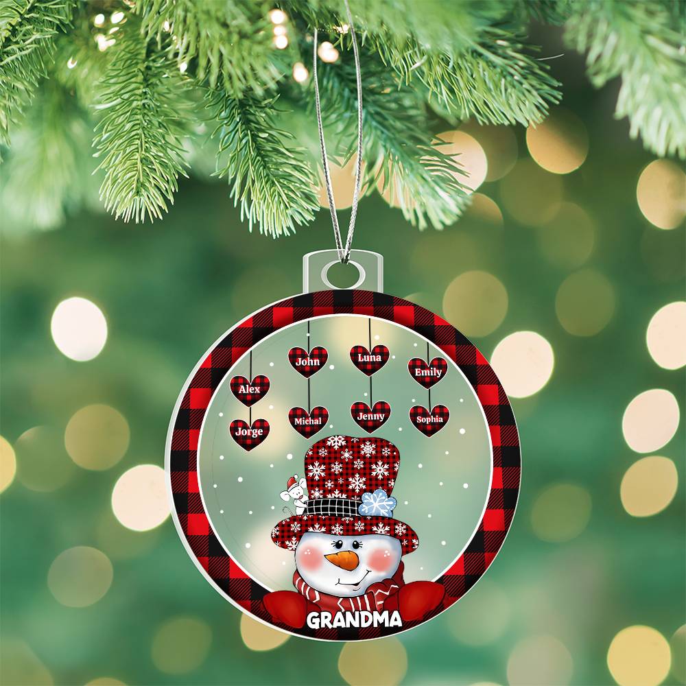 Custom 1–8 Name Christmas Bulb Acrylic Ornament – Personalized Heart Family Names