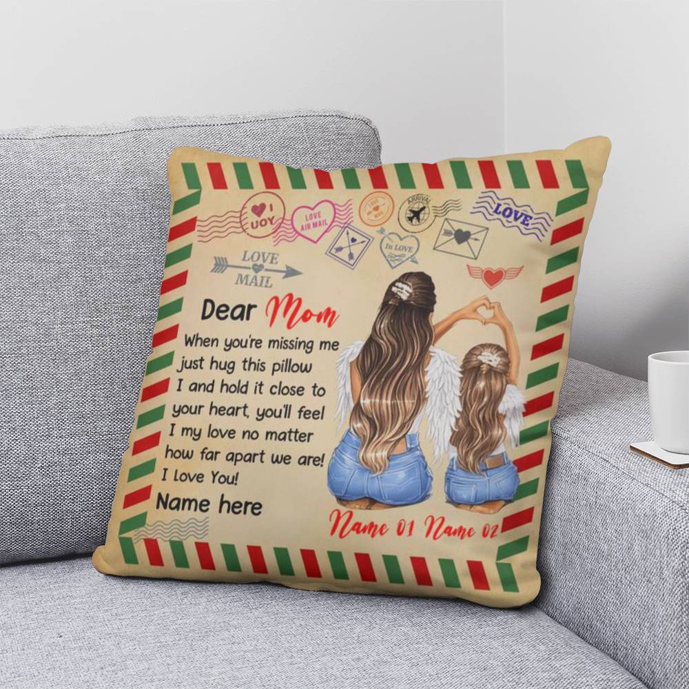 Dear Mom Personalized Pillow – Custom Mom Gift from Daughter, Mother’s Day Gift for Mom, Sentimental Mom Throw Pillow with Names
