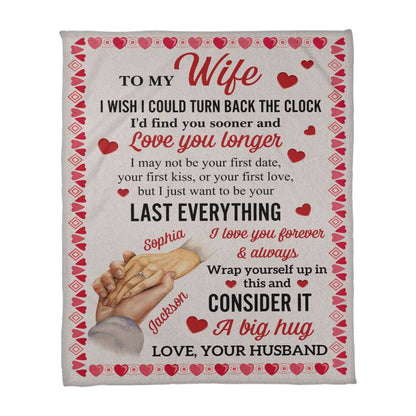 Personalized Valentine Blanket for Wife – “To My Wife” Coral Fleece Blanket with Custom Name, Romantic Gift
