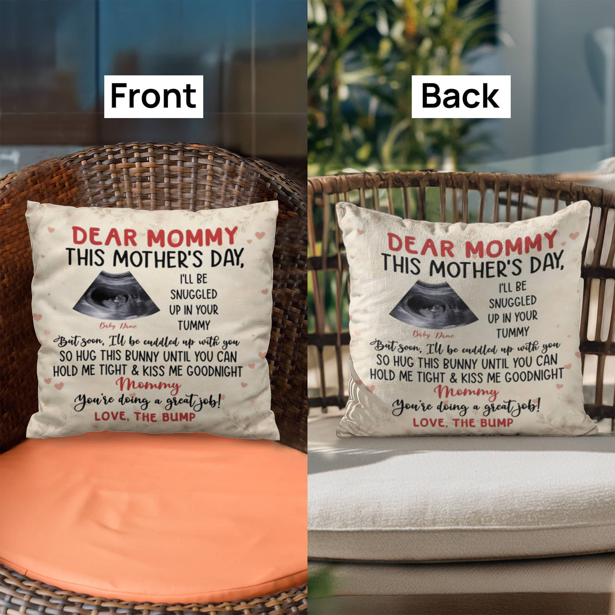 Dear Mommy Pregnancy Reveal Pillow – First Mother’s Day Gift for Mommy, Baby Bump Ultrasound Pillow, New Mom Keepsake Gift