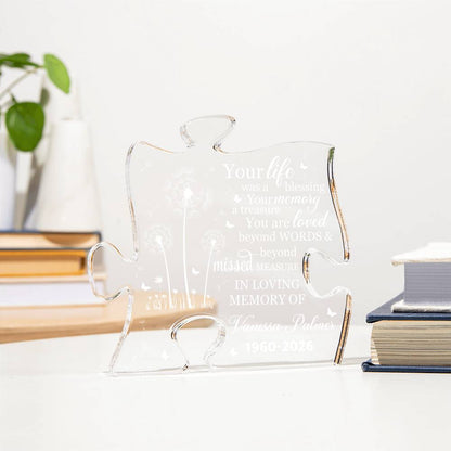 Personalized Memorial Acrylic Puzzle Plaque – Custom Name Remembrance Gift with Memorial Quote