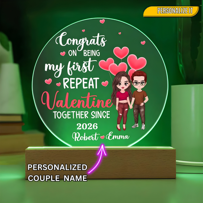 Personalized LED Acrylic Circle Plaque – Repeat Valentine Gift with Custom Names and Date, Romantic Couple Keepsake