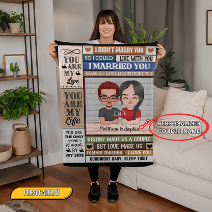 Personalized Couple Blanket with Cartoon Portrait – Custom Names Romantic Throw Blanket Gift for Husband and Wife, Anniversary or Wedding Keepsake