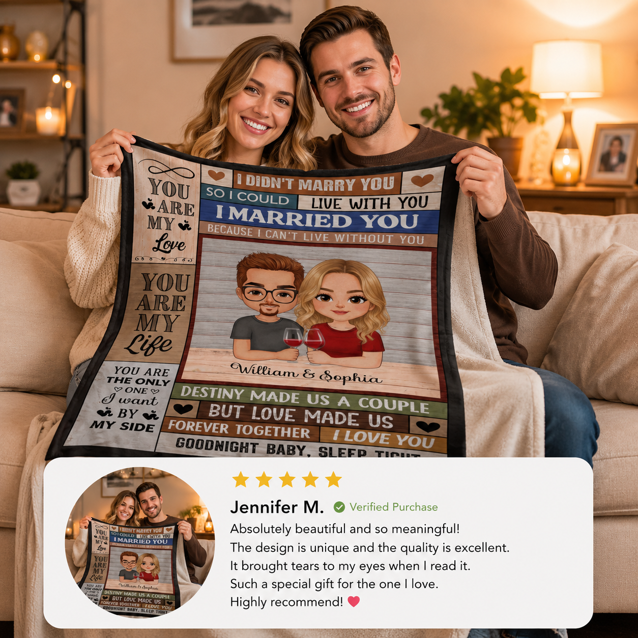 Personalized Couple Blanket with Cartoon Portrait – Custom Names Romantic Throw Blanket Gift for Husband and Wife, Anniversary or Wedding Keepsake
