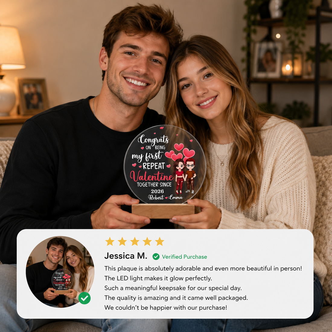 Romantic couple gift with floating heart artwork