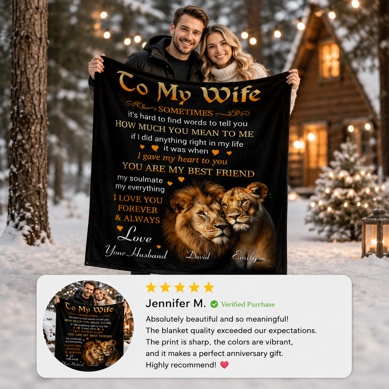 Personalized To My Wife Lion Couple Blanket – Custom Name Romantic Gift from Husband to Wife
