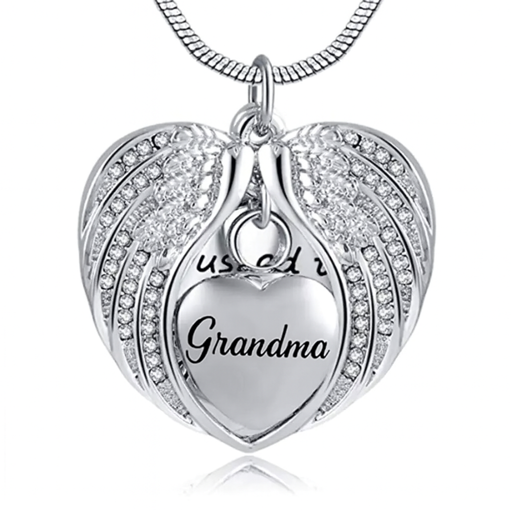 Angel Wings Heart Cremation Necklace - Memorial Urn Pendant