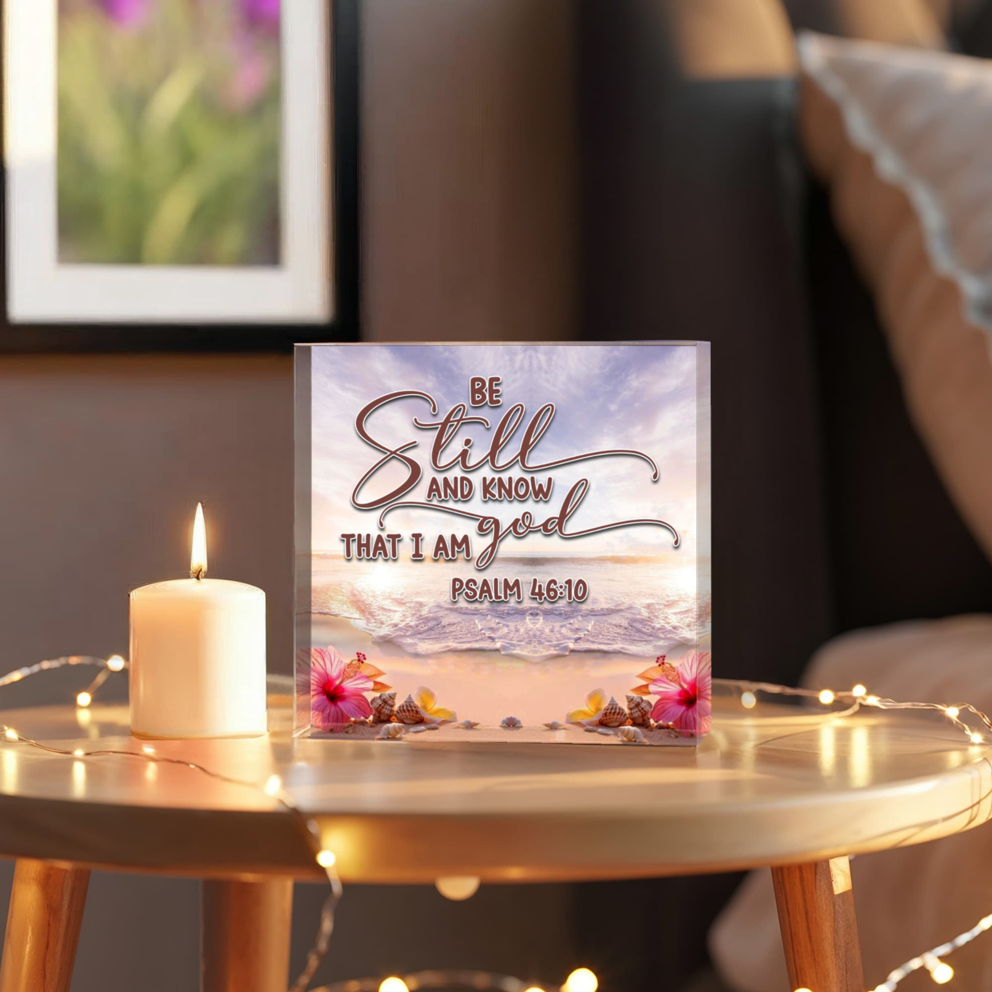 Inspirational Christian acrylic plaque beach scene