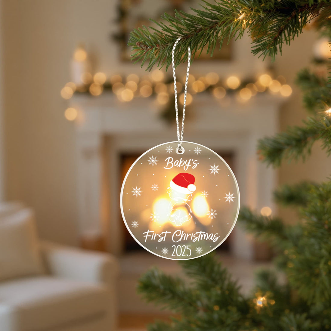 Custom Baby Christmas 2025 Ornament with Snowflakes