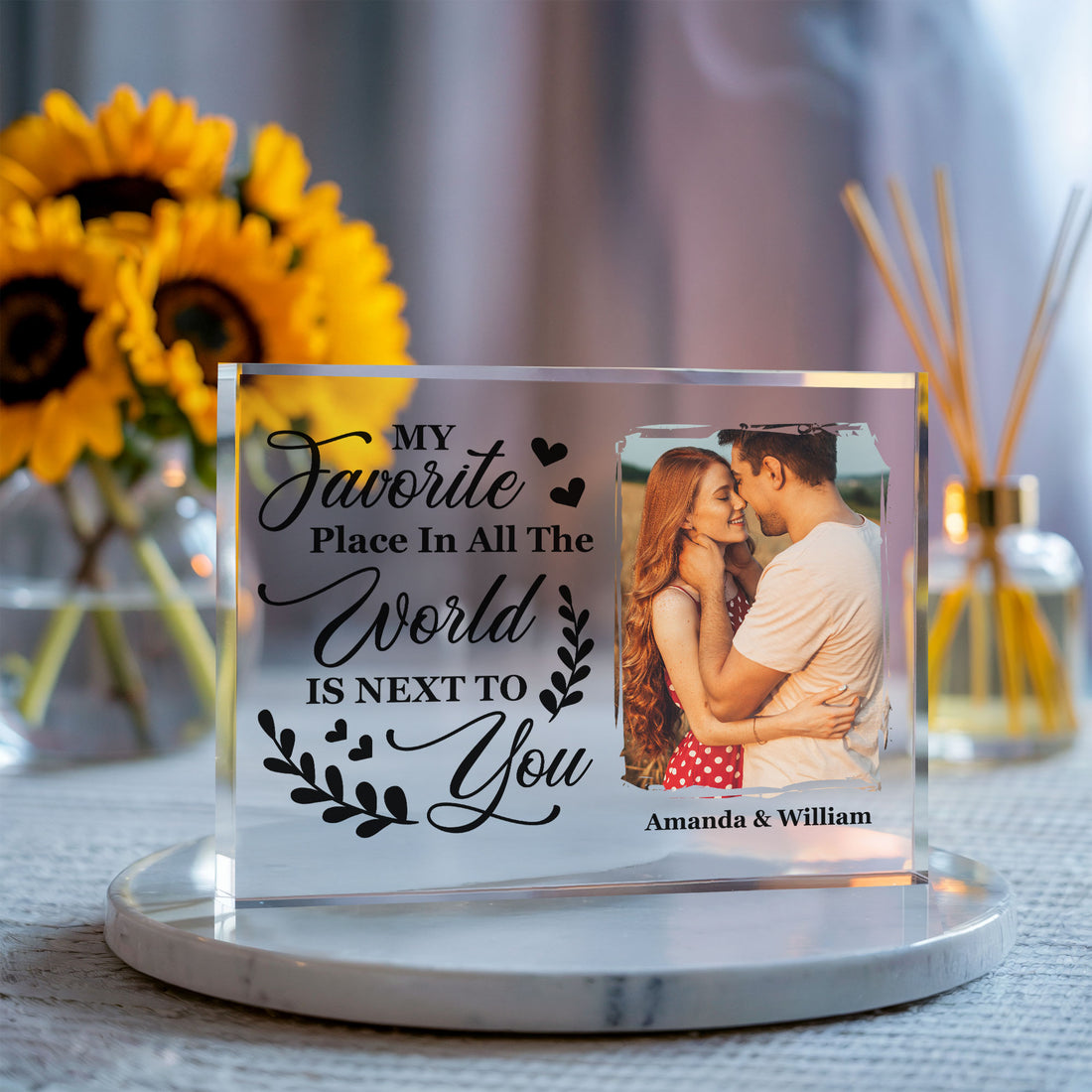 Love quote acrylic plaque with personalized couple photo