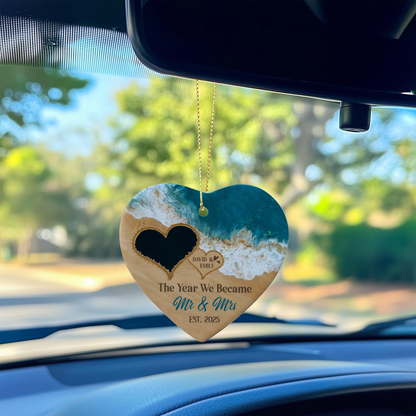 Custom photo ceramic ornament for couples with names and date
