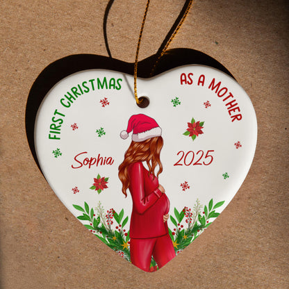 First Christmas as a Mother Ceramic Heart Ornament
