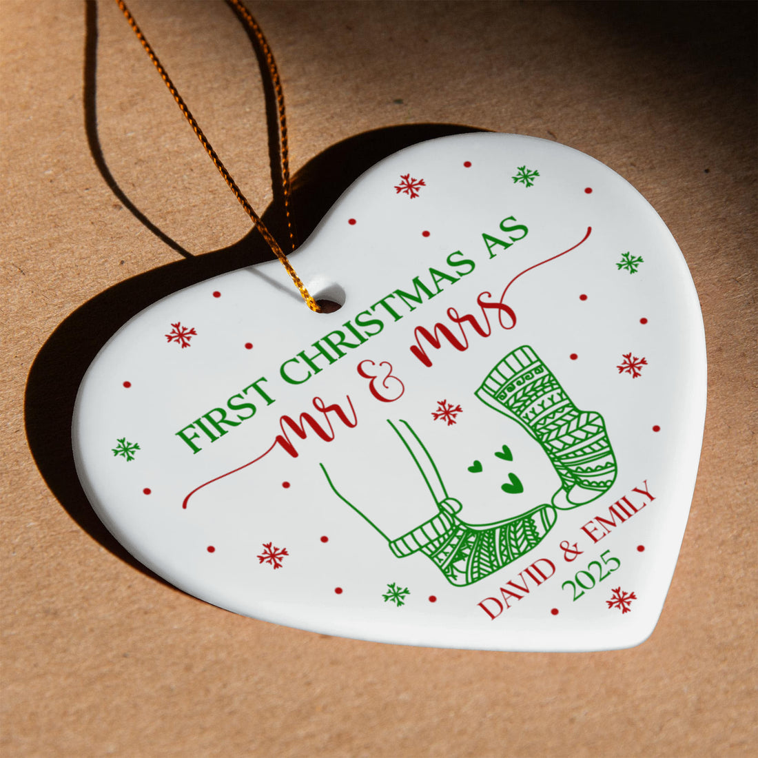 Mr and Mrs Holiday Heart Ornament