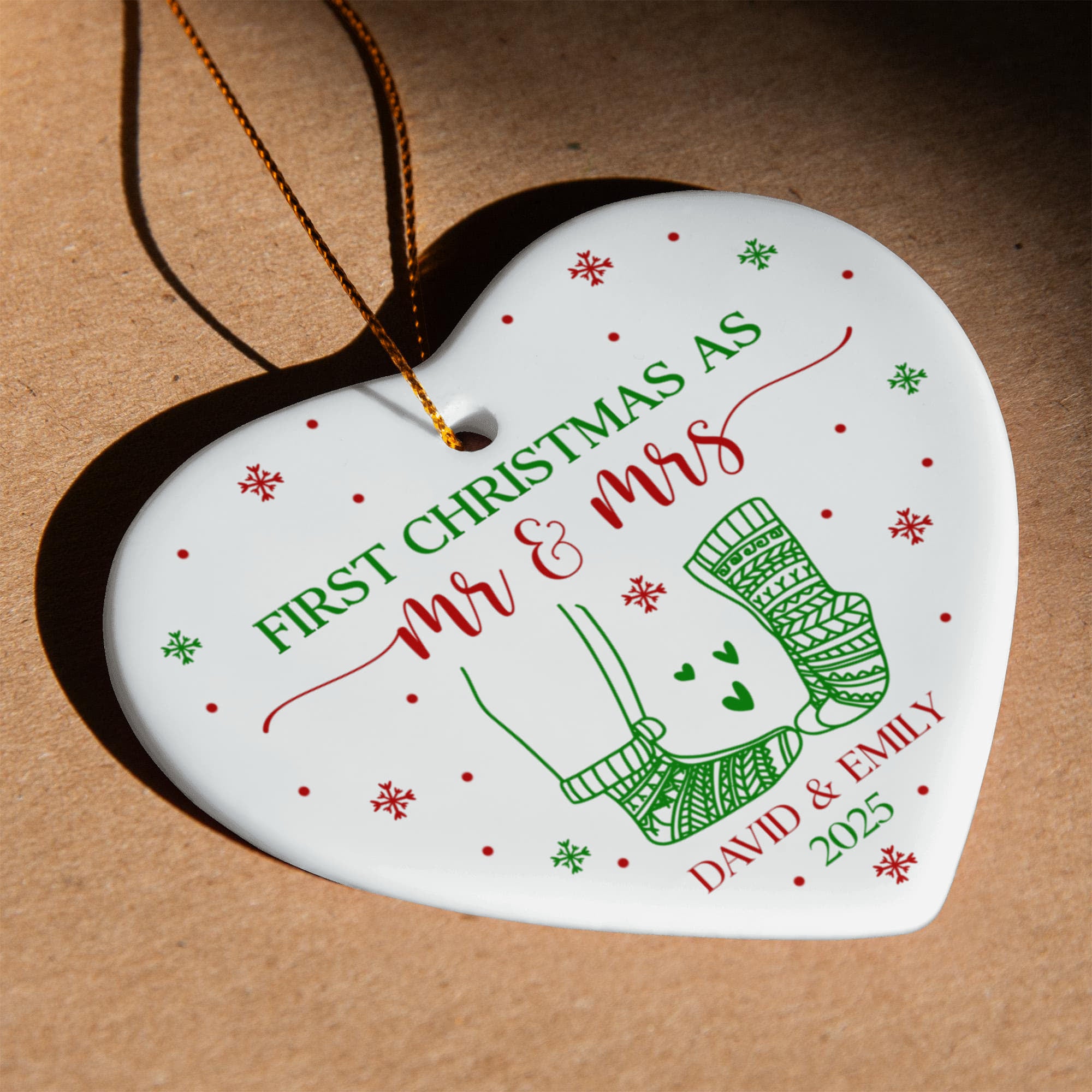 Mr and Mrs Holiday Heart Ornament