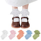 Zando Ruffle Socks for Girls Lace Socks Frilly Cotton Ankle Socks Princess Dress Socks with Ruffles Toddler Socks with Grippers Turn Cuff Girls Socks 6-8 Years White/Pink/Deep Pink/Green/Blue