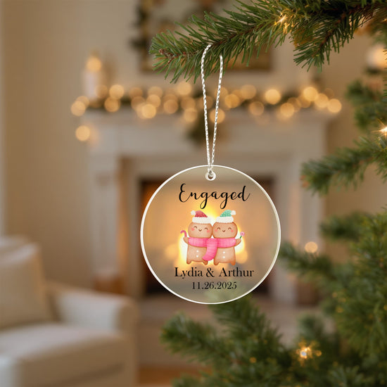 Engaged Personalized Christmas Ornament – Cute Gingerbread Couple Engagement Gift, Custom Names & Date Keepsake 2025