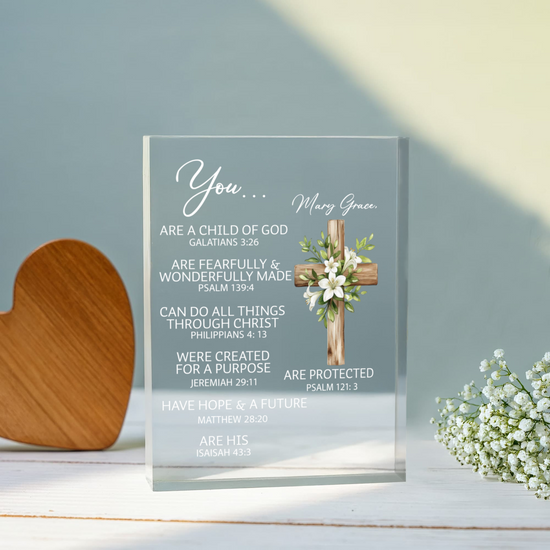 Personalized Christian Acrylic Plaque – You Are a Child of God | Scripture Gift for Women | Bible Verse Faith Decor